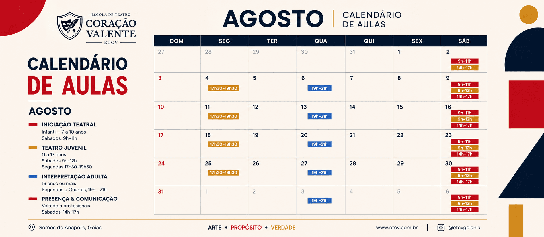 Calendário de Agosto